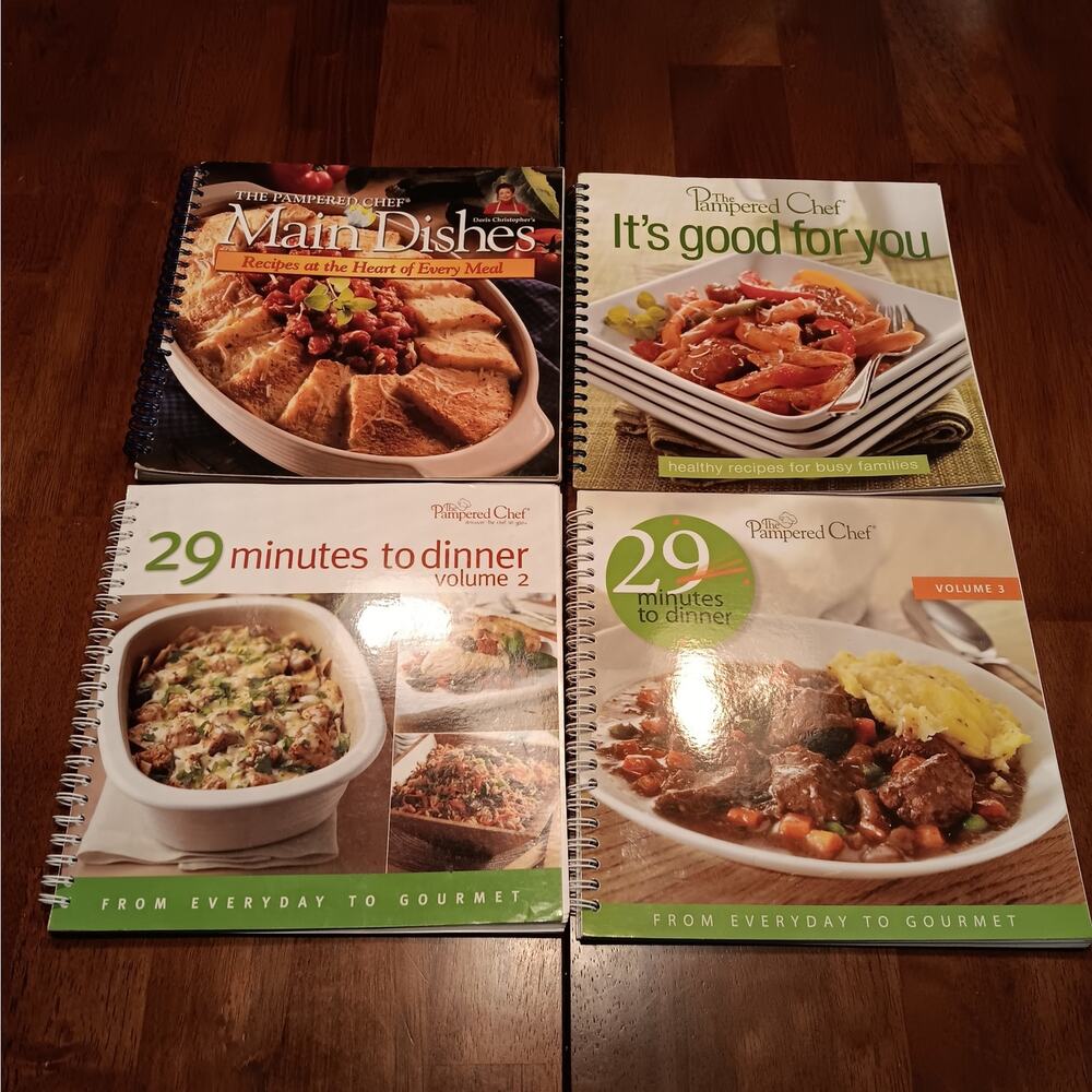 Lot of Four (4) Pampered Chef Cookbooks Spiral Bound In EUC